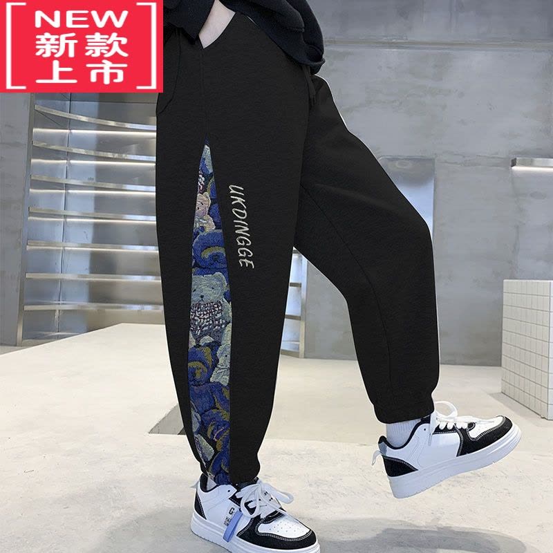 可莉允儿童装男童加绒裤子秋冬款2022新款冬装中大童运动保暖棉加厚卫裤保暖裤图片