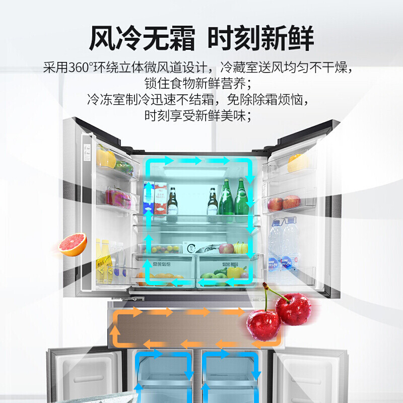 夏普BCD-480WWCE-S 极光银五门480升冰箱软冷冻零度保鲜嵌入超薄风冷保湿厨房办公室大容量一级能耗电冰箱
