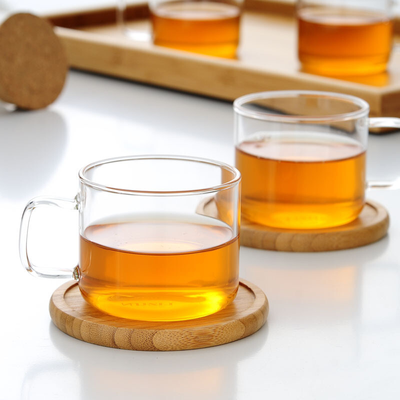 绿珠加厚玻璃口杯透明耐热小把杯1对