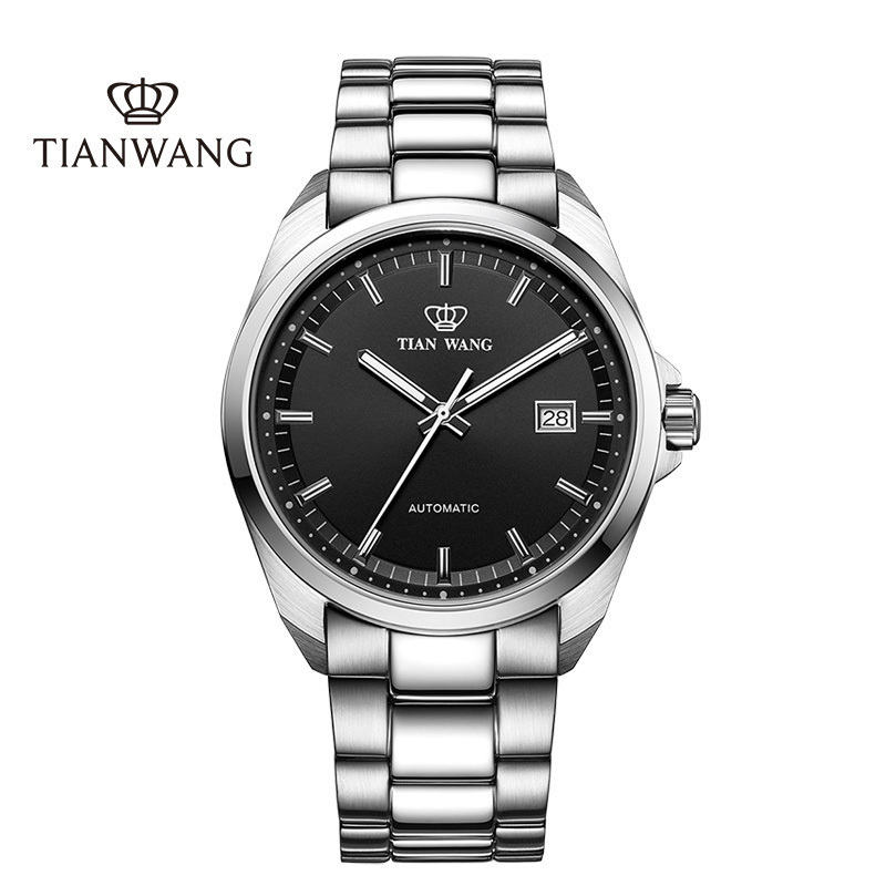 天王表(TIANWANG)手表 山河系列钢带机械表商务男士手表钟表5976 黑色