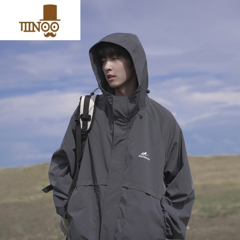 YANXUE秋季新款男夹克连帽户外工装机能冲锋衣印花潮牌宽松百搭外套男高清大图