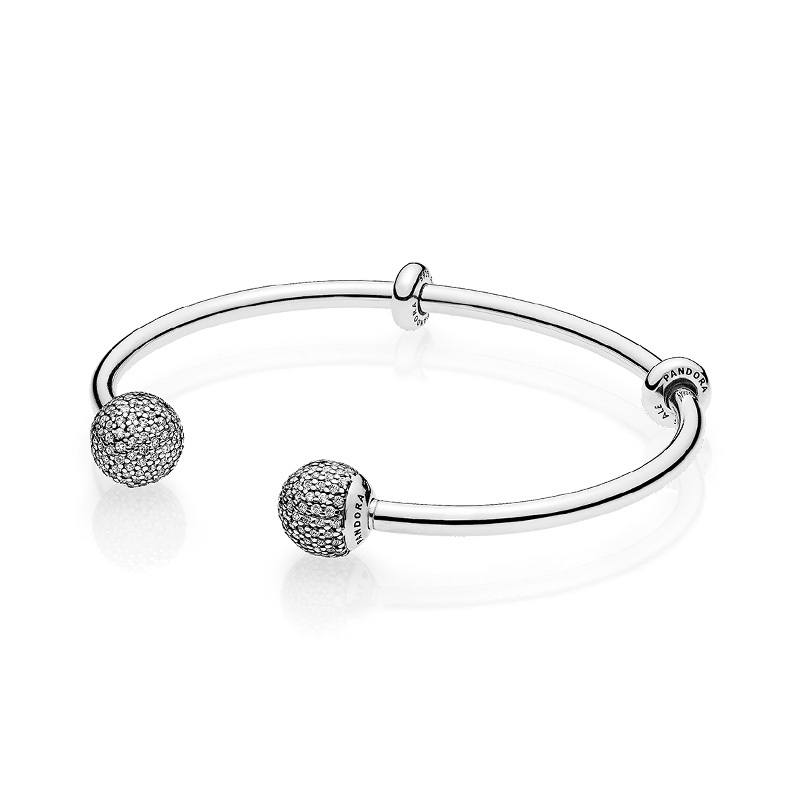 PANDORA潘多拉 925银手镯开口式密镶固定珠手镯 596438CZ