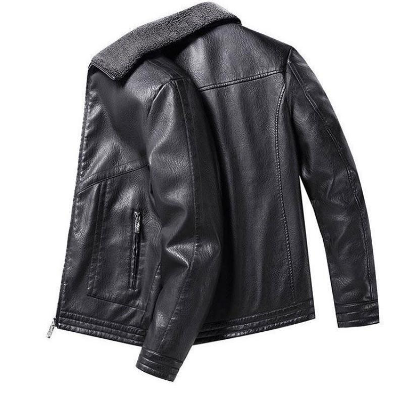 庄吉秋冬季皮衣夹克男宽松大码外套保暖高端软皮