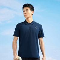 361°运动t恤男夏季新款常规休闲上衣翻领透气短袖652124126V S 深墨蓝