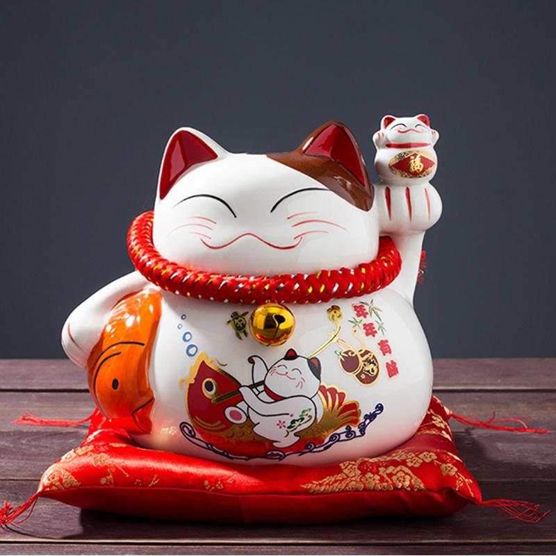美帮汇陶瓷猫摆件 店铺开业存钱罐 收银台商铺高清大图
