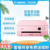 佳能(Canon)TS5380照片打印机家用小型无线WiFi彩色喷墨多功能一体机 打印复印扫描手机办公彩色照片打印机 TS5180升级款 粉红色 套餐三