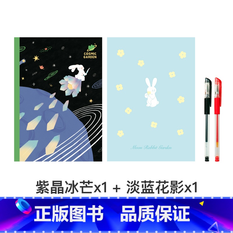 2本套装(淡蓝花影+紫晶冰芒+拔帽中性笔黑+红) 【正版】粉笔文创设计款笔记本16开粉笔原创猫咪花店宇宙花园国货文创小清