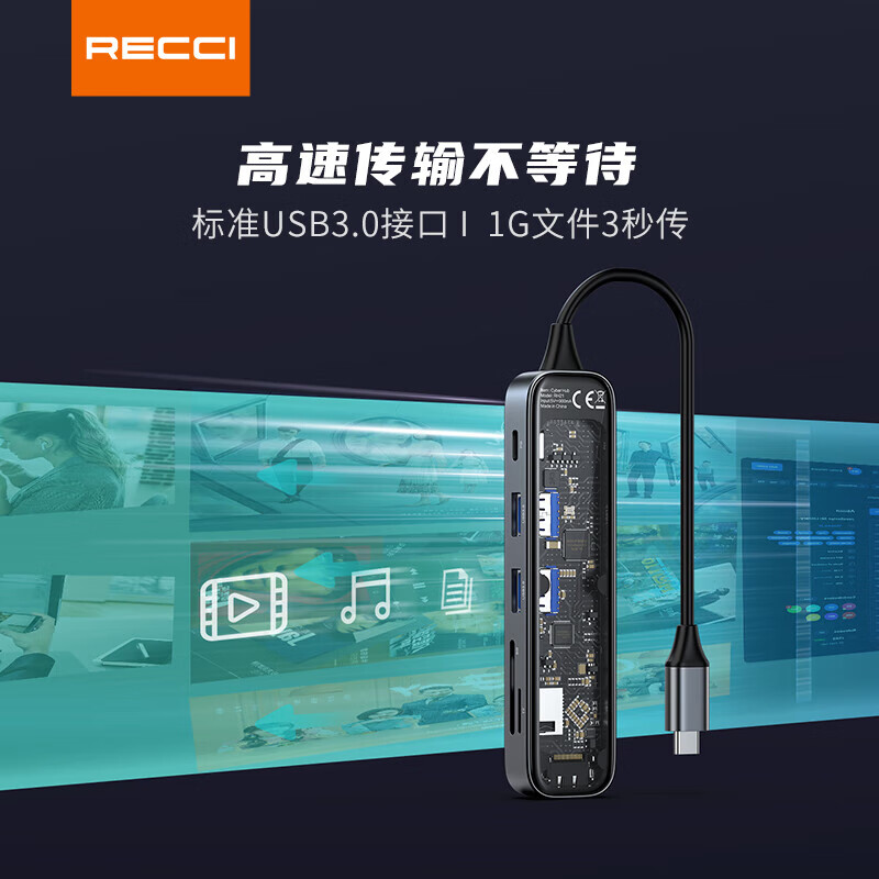 锐思RH21六合一HUB数据线转接口Type-C TO HDMI+ USB-A+USB-C+1xSD+ 1xTF高清大图
