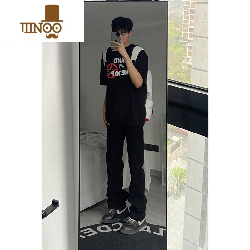YANXU美式复古vibe风裤子男款高街潮牌黄泥牛仔裤男夏季薄款修身直筒裤