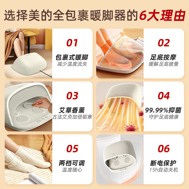 美的(Midea)[暖脚神器]取暖器家用电暖器办公室桌下包裹锁温艾草按摩暖脚宝 NPT200A高清大图