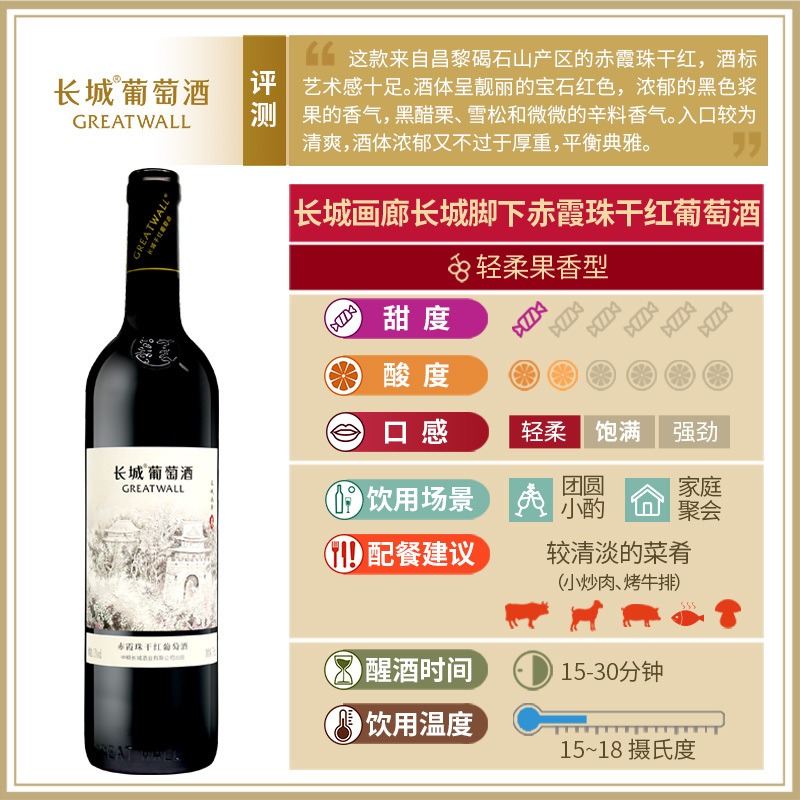 中粮长城 国产干红葡萄酒 画廊叁赤霞珠干红750ml*6瓶 中粮直营