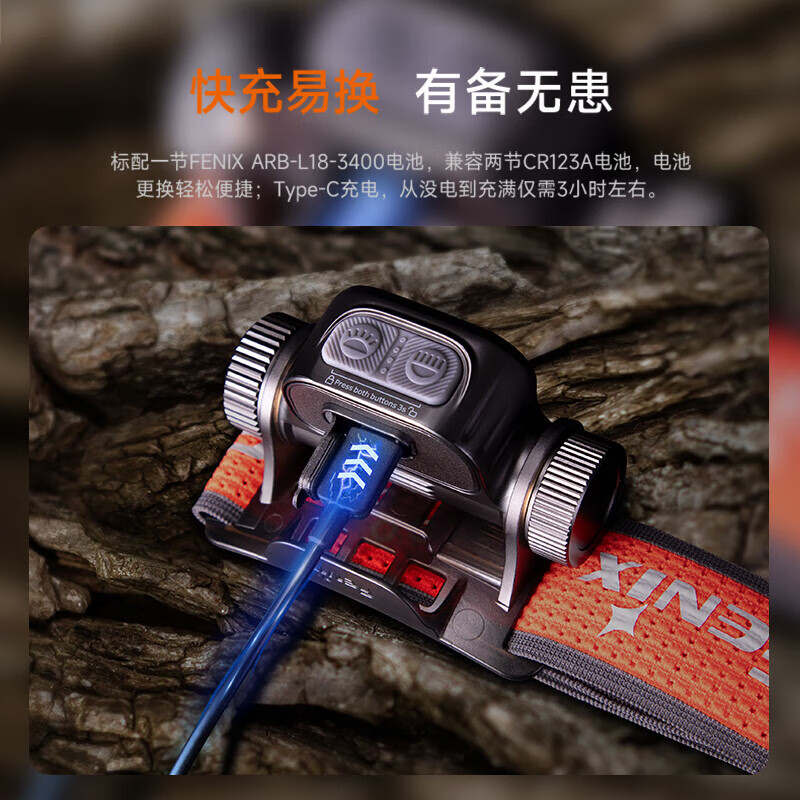 Fenix HM65R-T V2.0超轻双光源镁合金越野跑头灯1600流明170米射程黑色高清大图