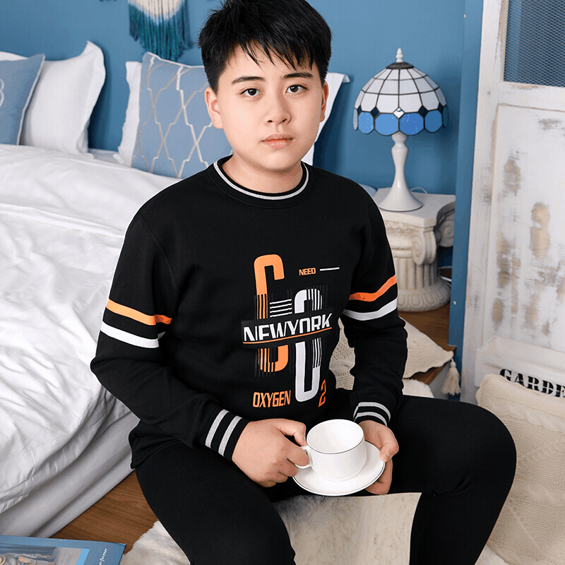 波迷娜（BOMINA)青少年加肥加大码肥胖大童男孩保暖内衣套装初中学生胖童加绒加厚图片