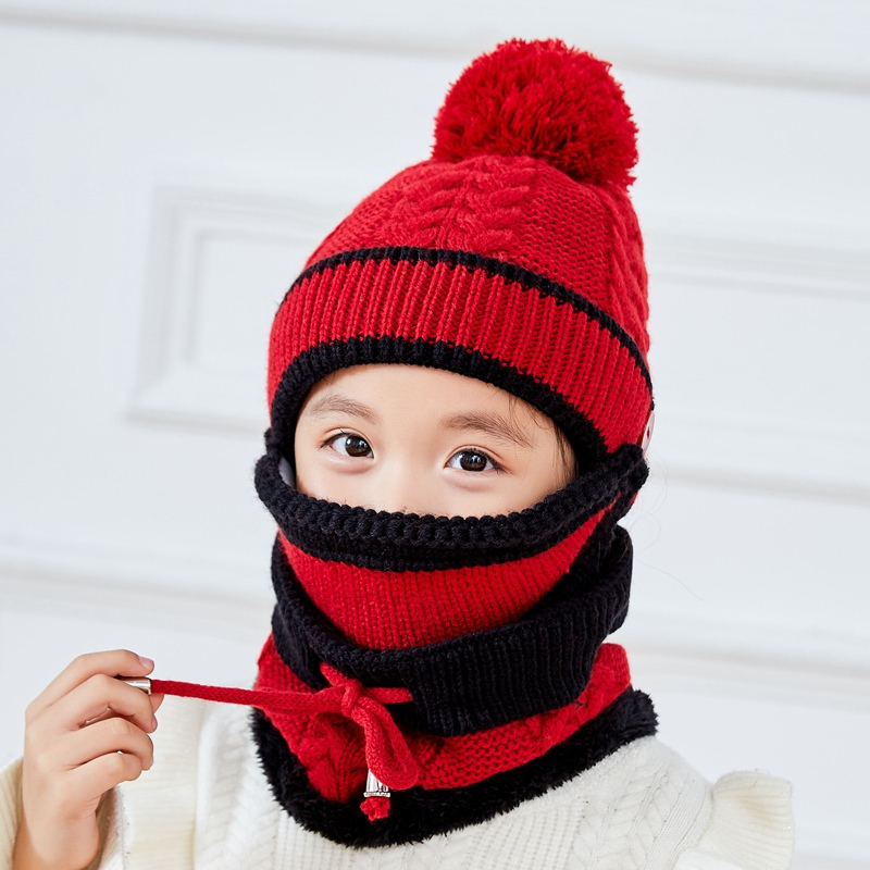 热卖儿童帽子秋冬季男童加绒加厚一体帽子女保暖护耳宝宝帽子围巾套装