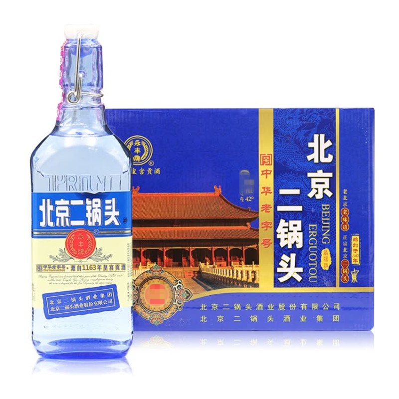 永丰牌北京二锅头 出口小方瓶 42度蓝瓶 500ml*12瓶 新包装发货