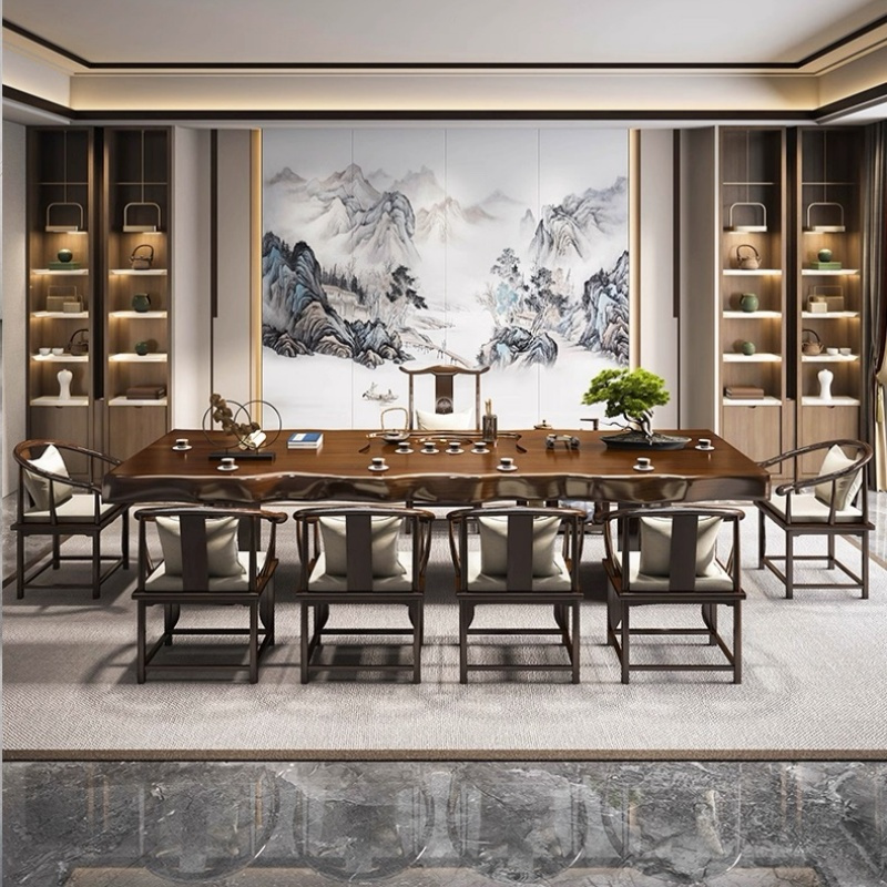 大板实木茶桌新中式禅意整板茶台轻奢现代办公室接待泡茶茶桌椅组合