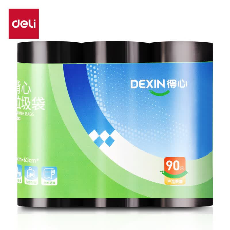 得力(deli)得心 LQ503-背心式垃圾袋(黑色)(30只/卷,3卷/包)高清大图