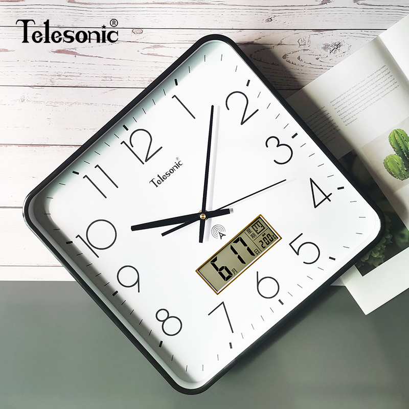 天王星(Telesonic)电波钟方形挂钟居家客厅时钟轻奢装饰创意挂墙表时尚大气挂表艺术卧室餐厅钟表