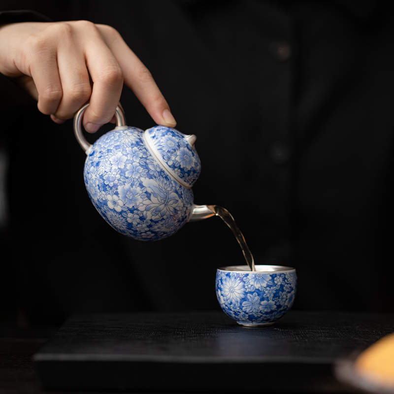 苏氏陶瓷(SUSHI CERAMICS)鎏银百花茶壶小套装非遗大师郑文强作品功夫茶具
