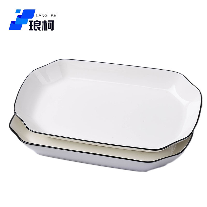 琅柯 黑线陶瓷盘 鱼盘 10英寸