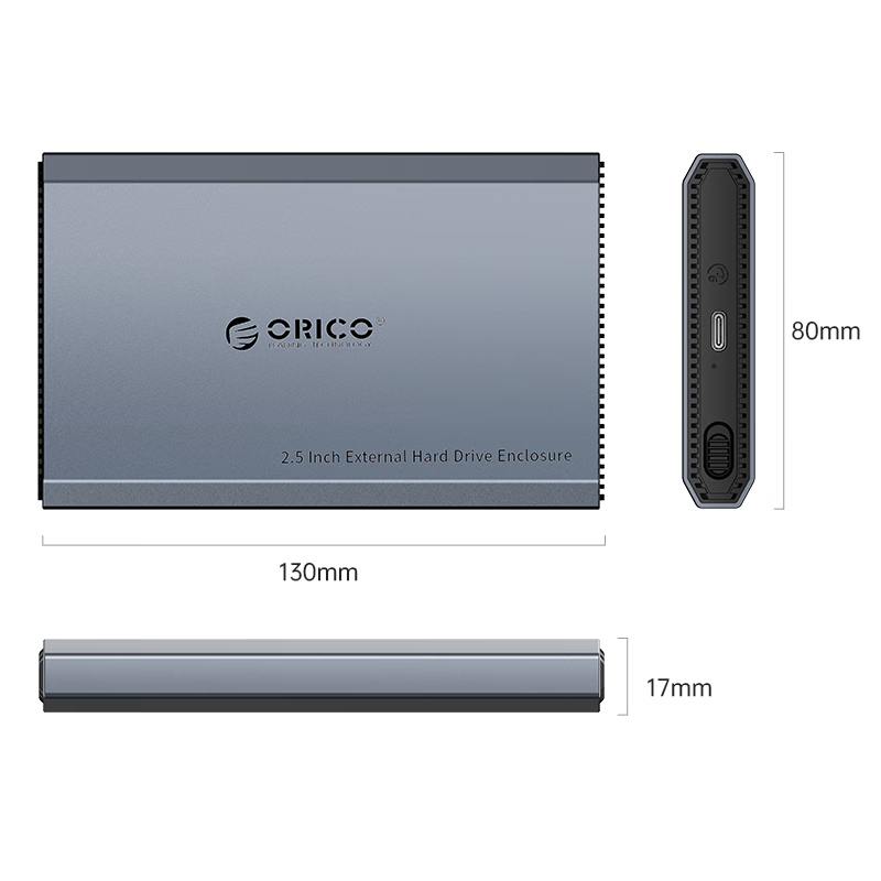 奥睿科(ORICO)移动硬盘盒2.5英寸Type-C3.1SATA串口机械/SSD固态硬盘笔记本全铝外置盒子 DD25高清大图