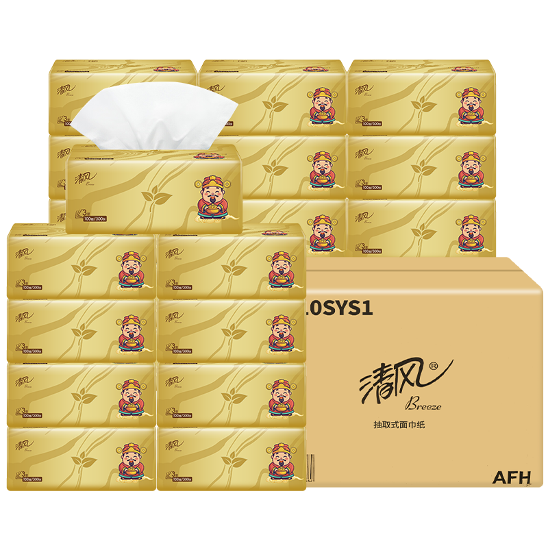 清风 财神系列抽纸3层100抽24包