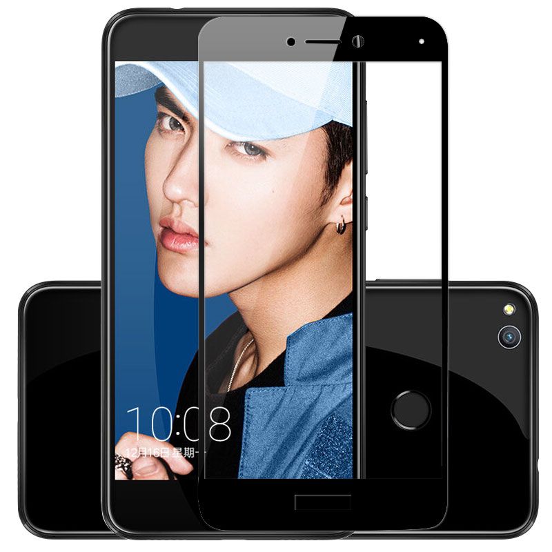 [买2送手机壳]轻万适用华为荣耀8青春版钢化膜honor全屏玻璃贴膜huawei黑色高清手机保护膜高清大图