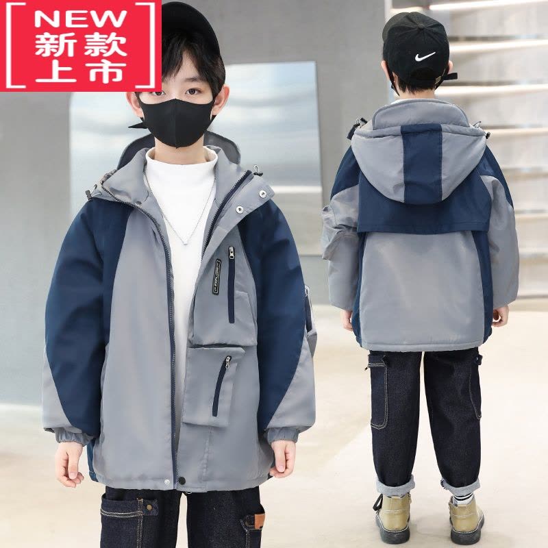 可莉允儿童冬装男童外套加厚2022新款秋冬季中大童连帽派克服棉衣洋气潮棉服图片