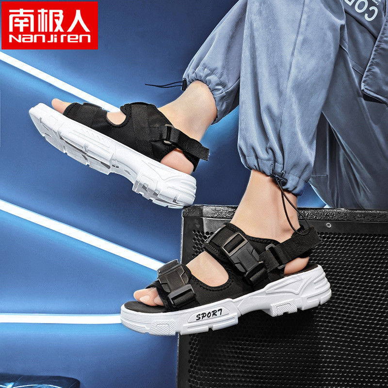 沙滩鞋男士2021新款夏季凉鞋外穿运动开车两用黑色高清大图