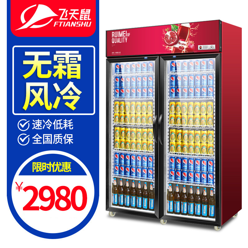 飞天鼠(FTIANSHU) 双门展示柜商用立式冷藏柜保鲜柜饮料展示柜冷藏商用冷柜冰柜啤酒柜点菜柜蔬菜水果保鲜柜 风冷无霜