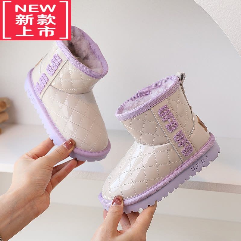 可莉允女童雪地靴2022新款冬季软底加厚保暖儿童棉鞋防水防滑中大童靴子图片