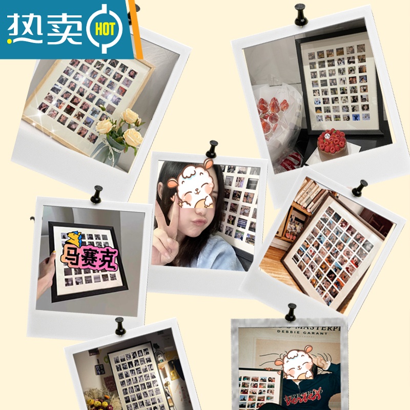 敬平48/100九宫格情侣闺蜜diy相框创意摆台挂墙定制生日礼物照片结婚 原木色+9宫格[33*33*3CM] 宫格相框高清大图