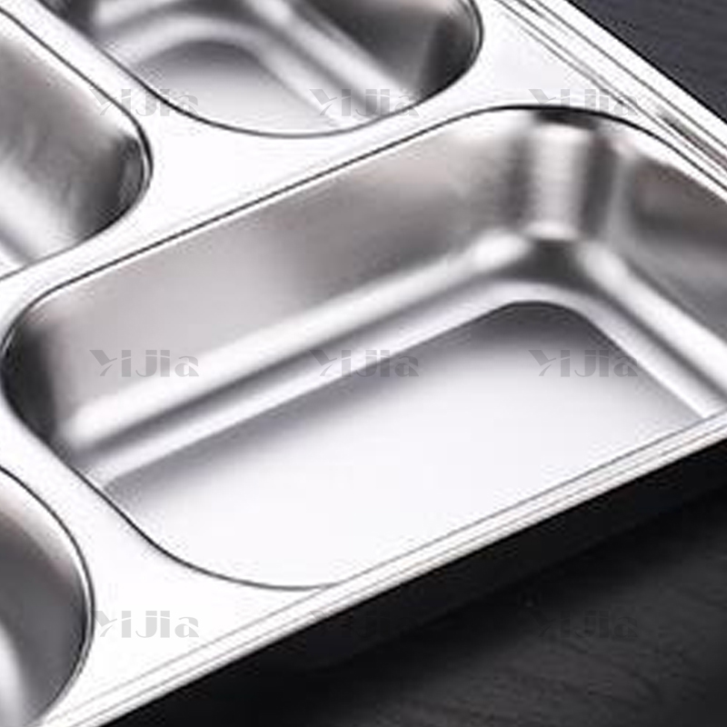 翌嘉YJ40625042 304不锈钢分格餐盘带盖食堂中式饭盘 深五格高清大图