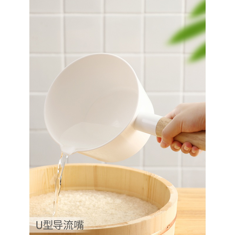 厨房水瓢 日式水勺子家用木把加厚长柄大水壳水舀子 木柄水勺16cm