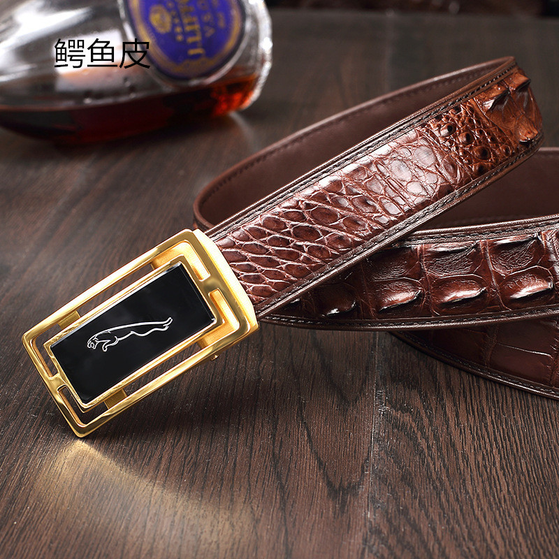 pordi宝迪品牌鳄鱼皮皮带男商务不锈钢简约真皮自动扣34男士腰带头层