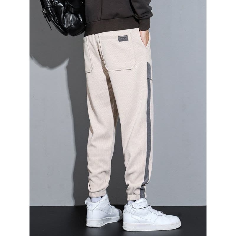 灯芯绒休闲裤男秋时尚弹力抗皱束脚卫裤男士松紧腰简约百搭运动裤图片