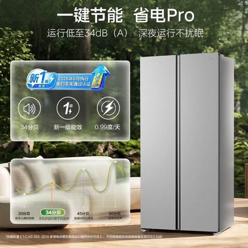 [官方正品]美的607升双开门冰箱超大容量新国标一级能效家用风冷无霜大冷冻节能榭湖银MR-637WKPEA以旧换新高清大图