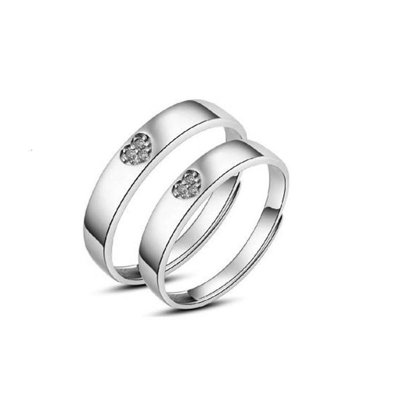 镀925银情侣戒指 仿钻开口情侣对戒 爱心形戒指8413送女朋友七夕情人