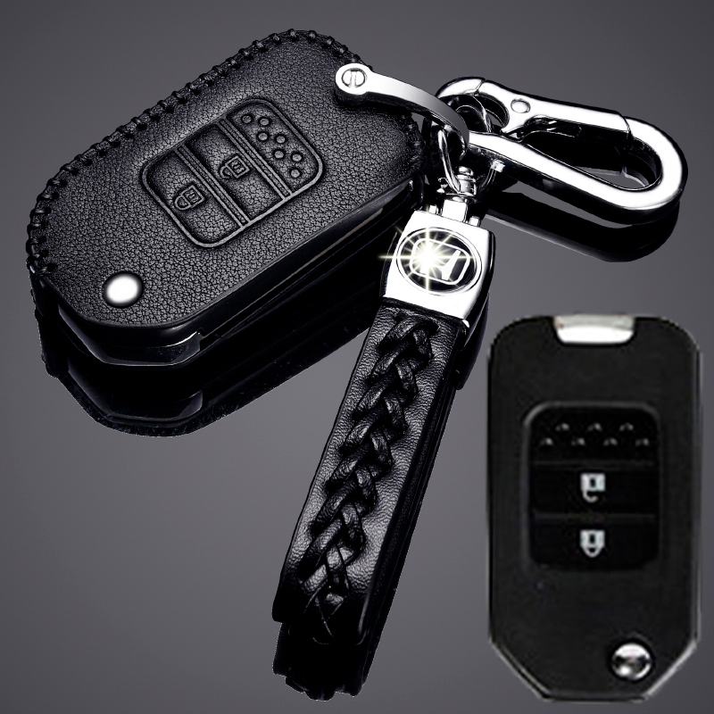 【补贴10%】2020款冠道钥匙套本田十代雅阁思域专用真皮钥匙包crv车专用19款汽车钥匙包 本田D款黑色+绳扣（插入式启动二键）