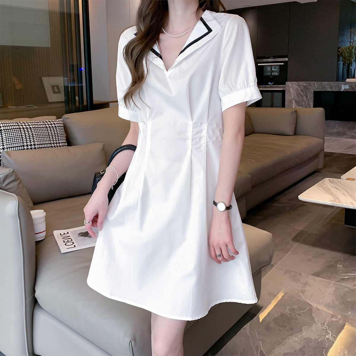 [2.5折价112元]唐狮连衣裙夏季矮个子清新风撞色纯欲行百搭