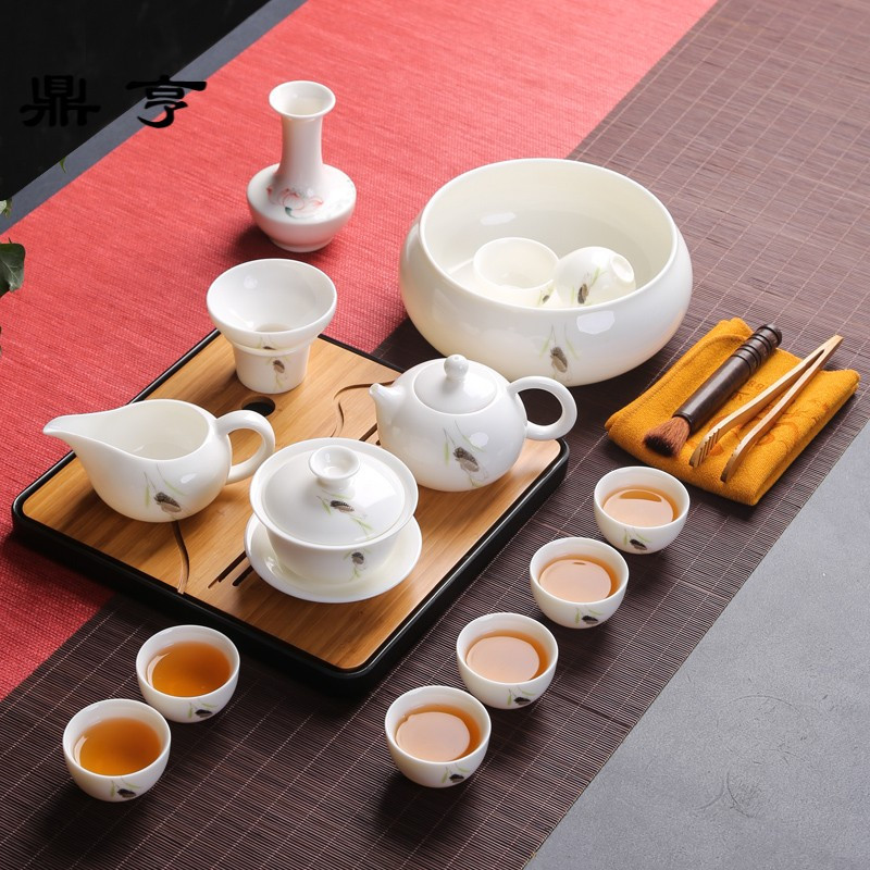 鼎亨白瓷茶具套装家用简约德化手工白瓷整套功夫茶壶茶杯盖碗陶瓷