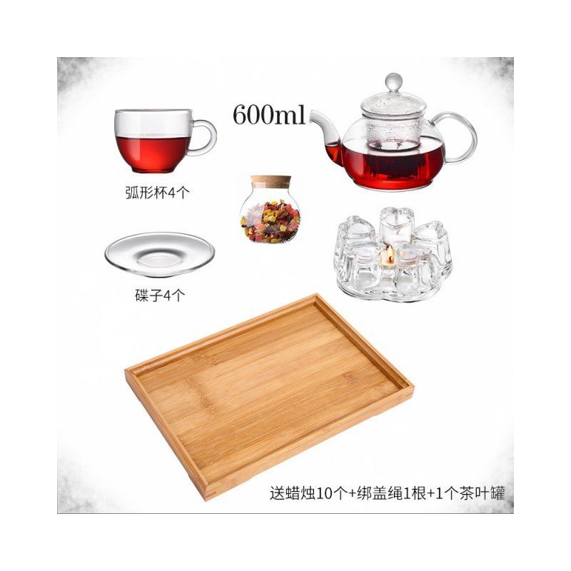 鱼丸 茶具花茶壶套装玻璃茶具茶杯透明家用过滤蜡烛加热泡水果红茶