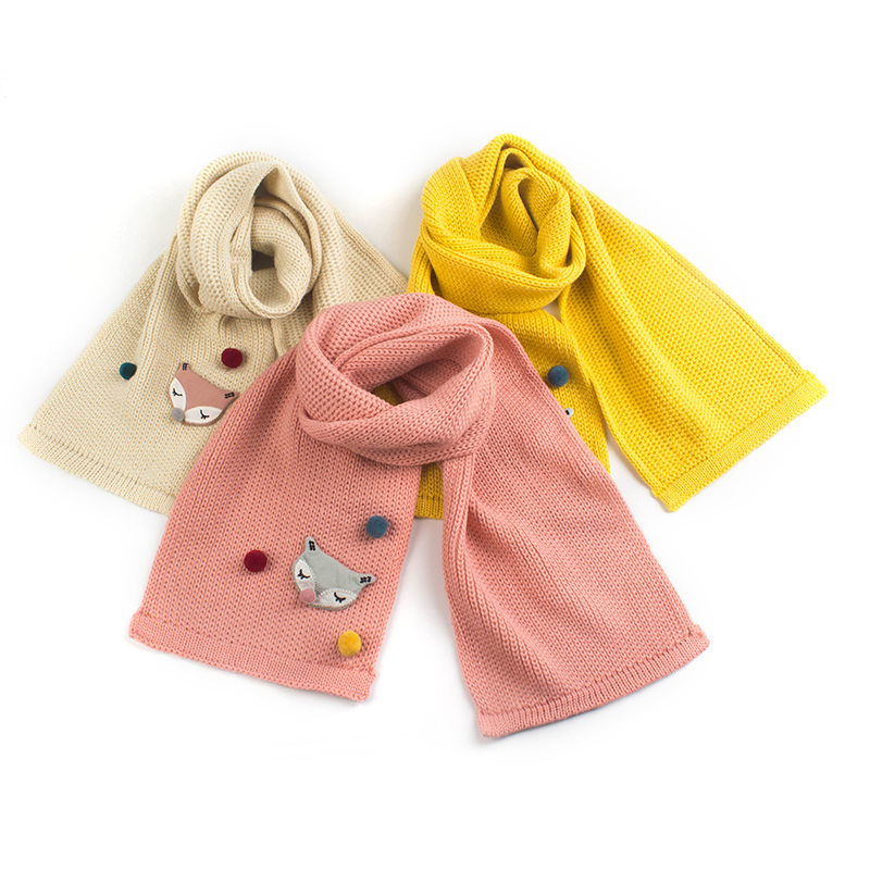 milkyfriends儿童小狐狸围巾秋冬女童男童冬季韩版针织长款毛线围巾