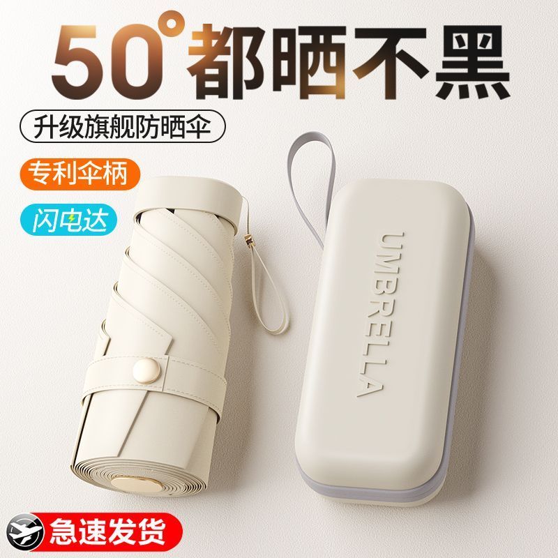 胶囊烫金太阳伞女防晒防紫外线遮阳晴雨伞两用迷你五折叠超轻小巧便携高清大图