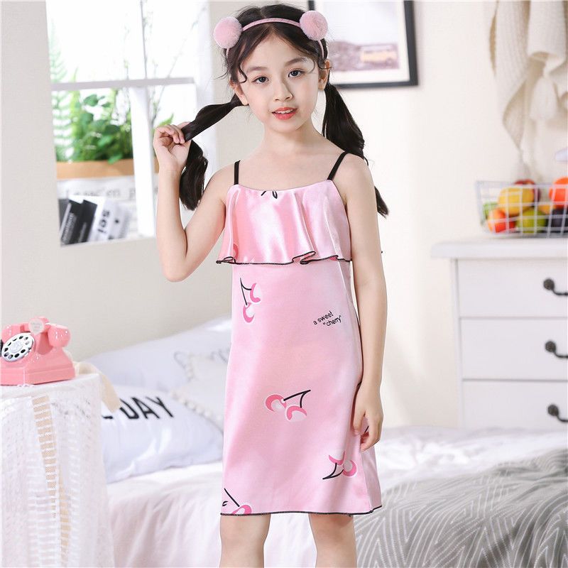 夏季儿童吊带睡裙女童可爱公主冰丝无袖吊带裙中大小童宝宝家居服
