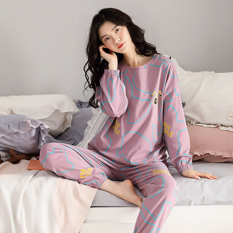 纯棉啄木鸟睡衣女春秋季长袖全棉韩版学生休闲外穿家居服秋冬套家高清大图