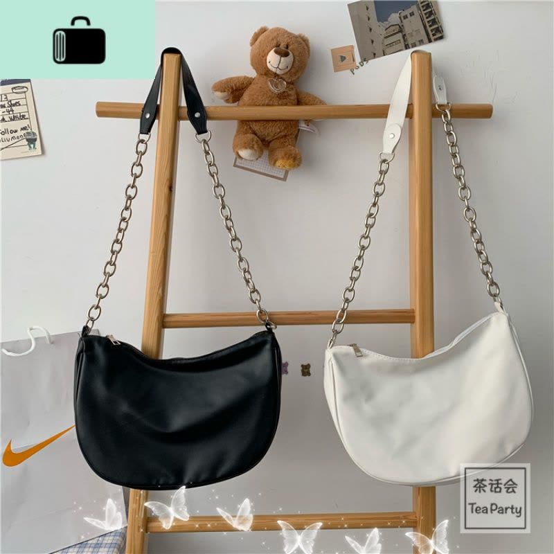 茶话会韩国ins风暗黑百搭PU饺子包ulzzang日系原宿学生少女斜挎包NEW LAKE图片