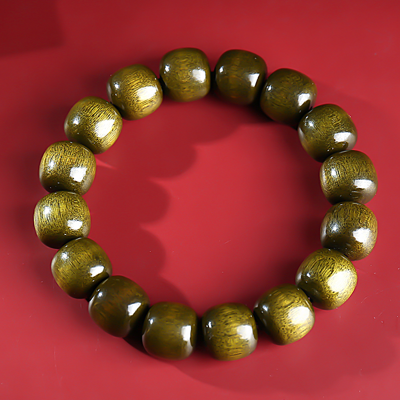 月印百川 金丝楠木手串 阴沉木文玩佛珠乌木手链男女款单圈 猫眼绿料