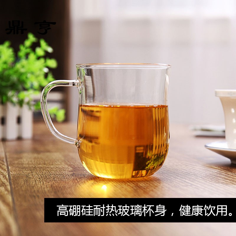 鼎亨陶瓷过滤内胆耐热玻璃泡茶杯带盖青花瓷会议杯茶水分离杯子