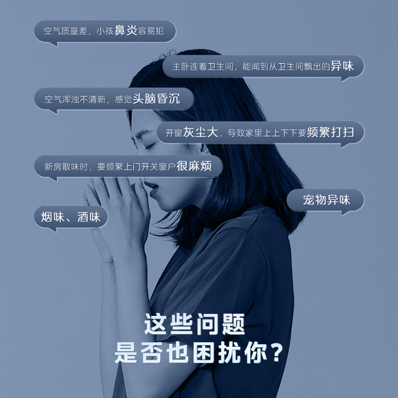美的新风系统家用商用全屋通风换气全热交换350新风机4进4出地出风